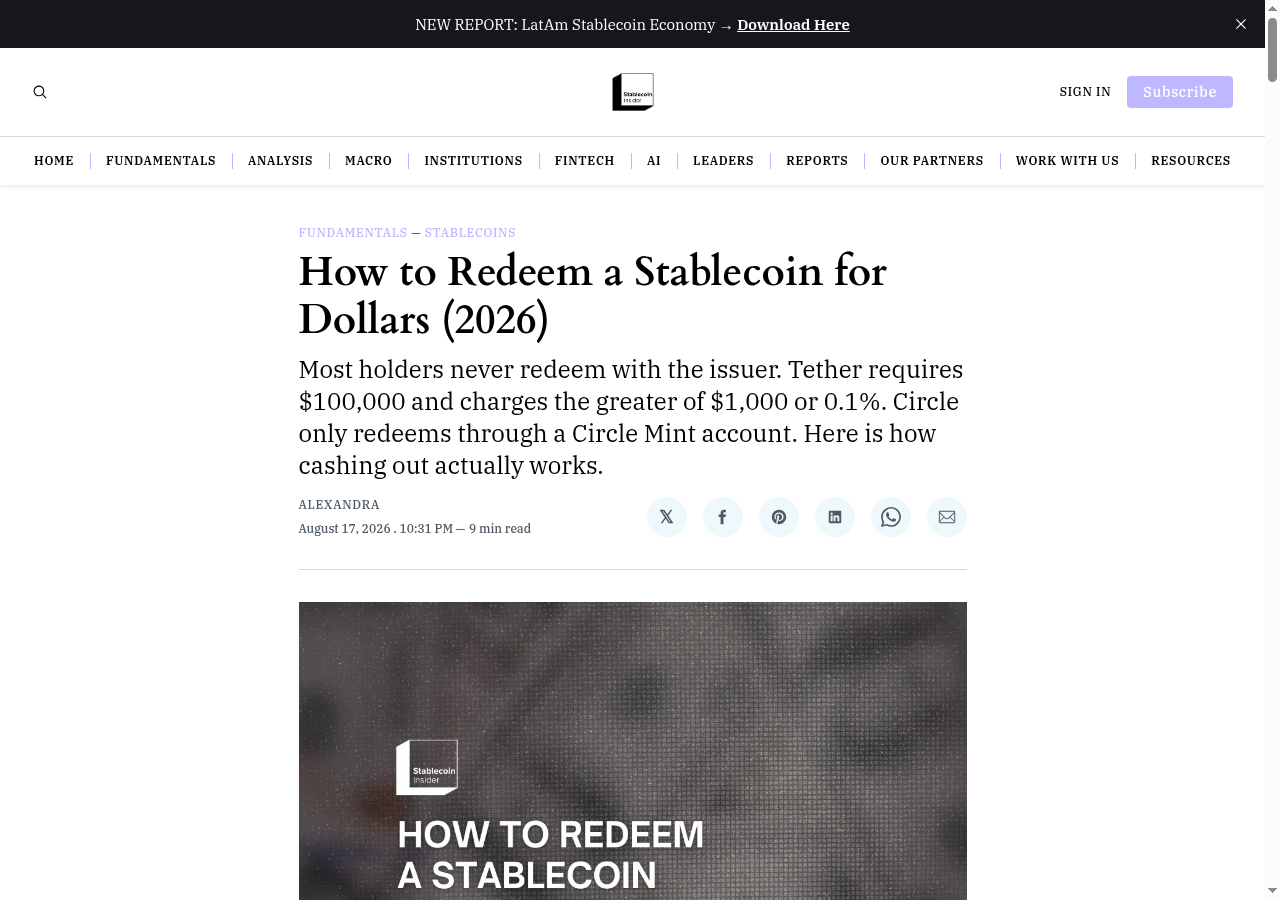 How to Redeem a Stablecoin for Dollars (2026)