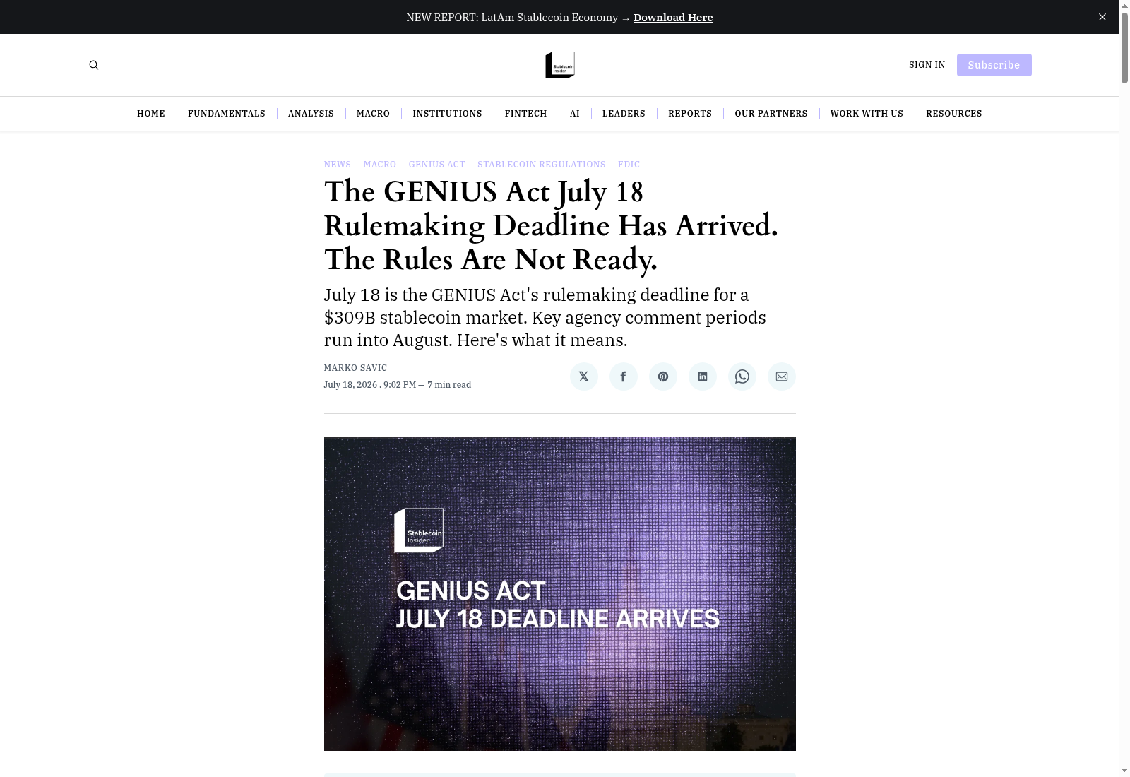 The GENIUS Act July 18 Rulemaking Deadline Has Arrived. The Rules Are Not Ready.