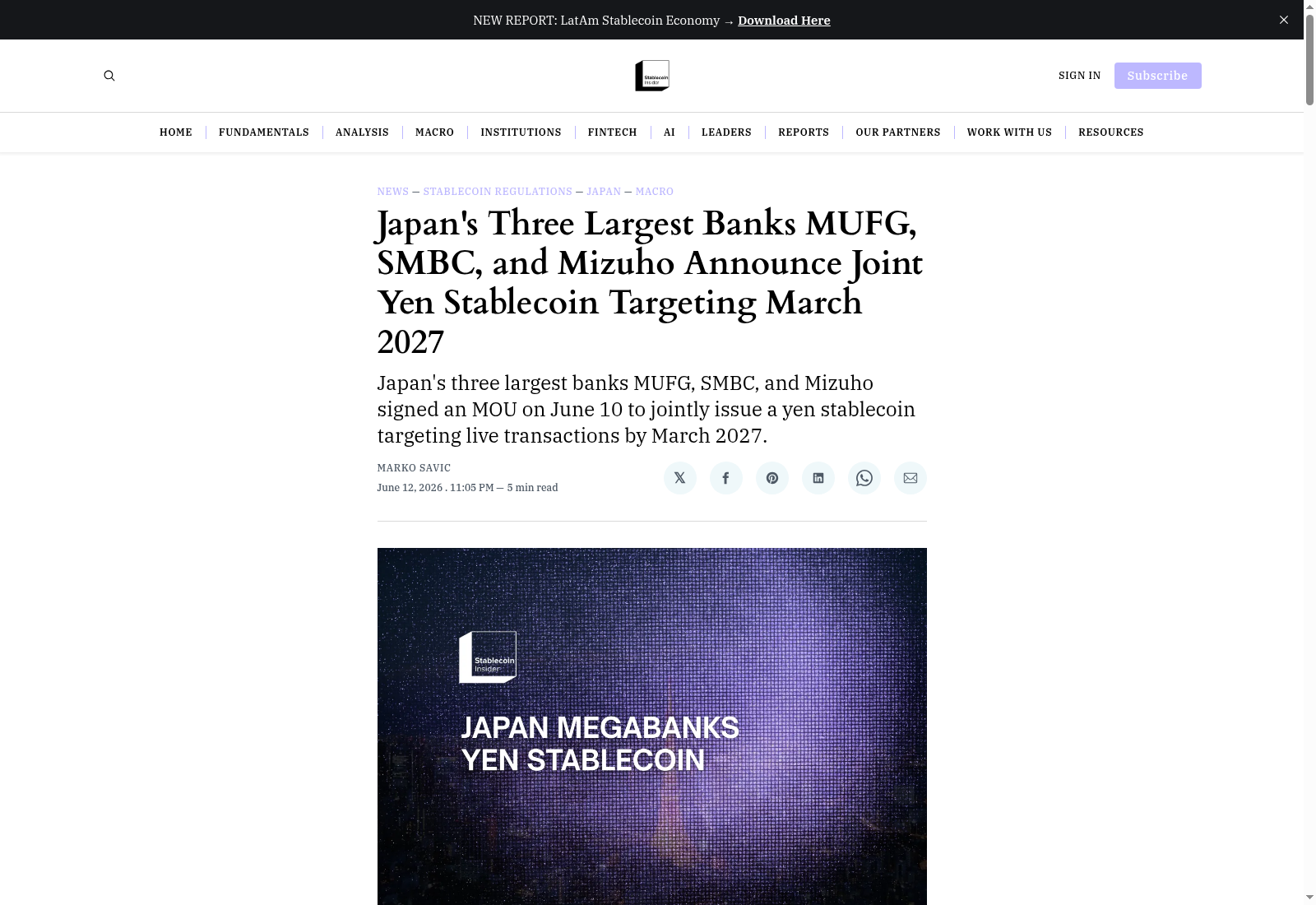 Japan's Three Largest Banks MUFG, SMBC, and Mizuho Announce Joint Yen Stablecoin Targeting March 2027