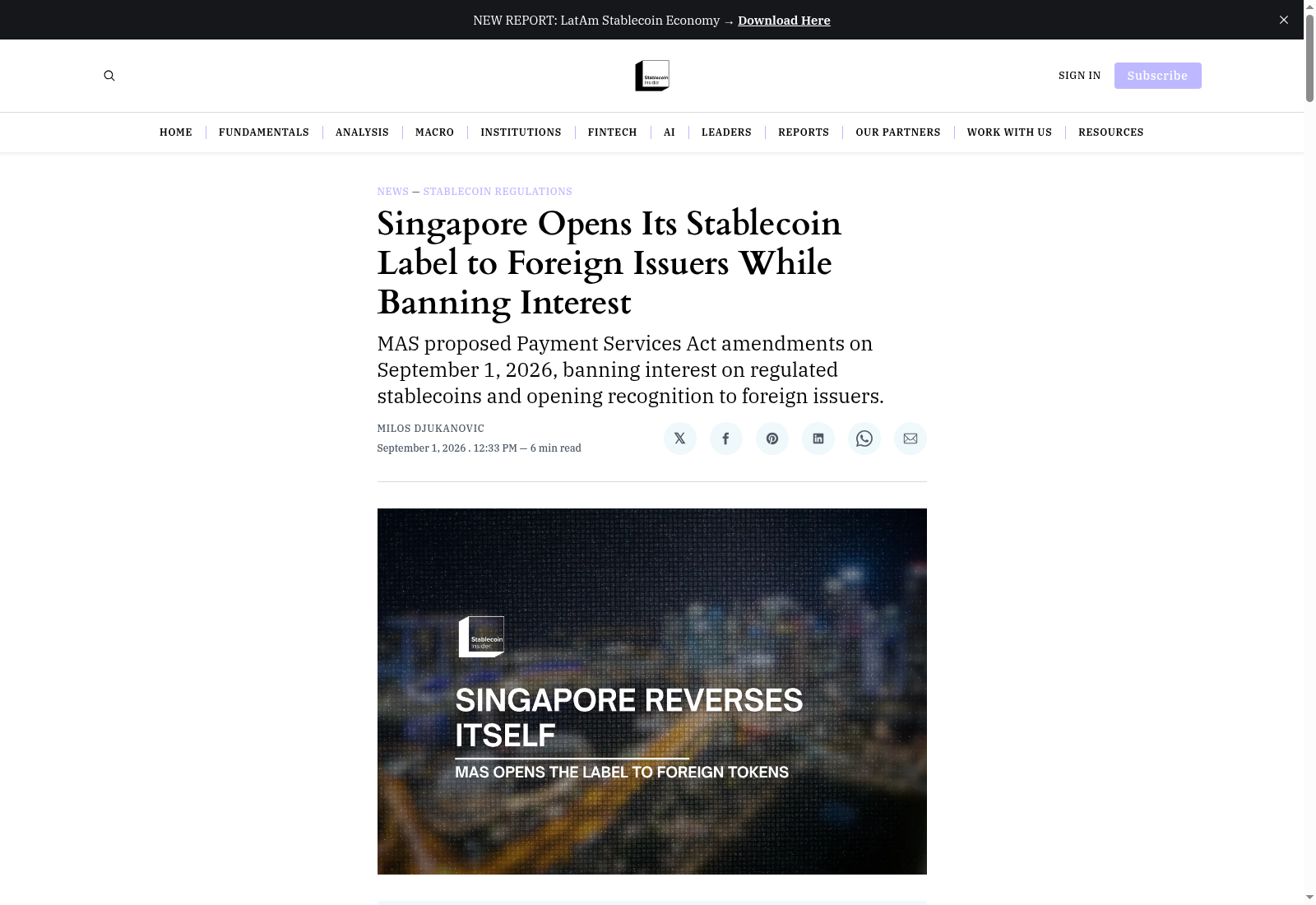 Singapore Opens Its Stablecoin Label to Foreign Issuers While Banning Interest