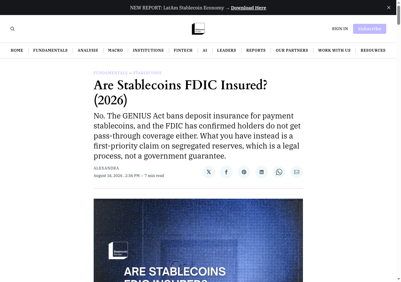 Are Stablecoins FDIC Insured?
