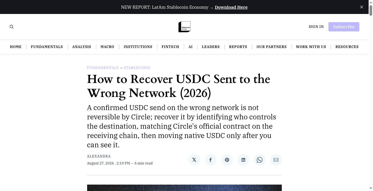 How to Recover USDC Sent to the Wrong Network (2026)