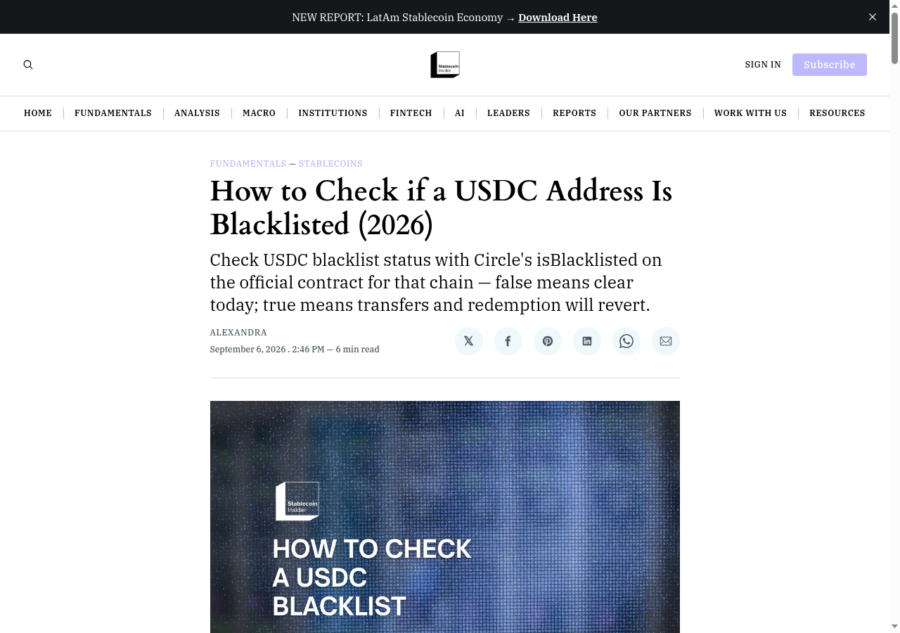 How to Check if a USDC Address Is Blacklisted (2026)