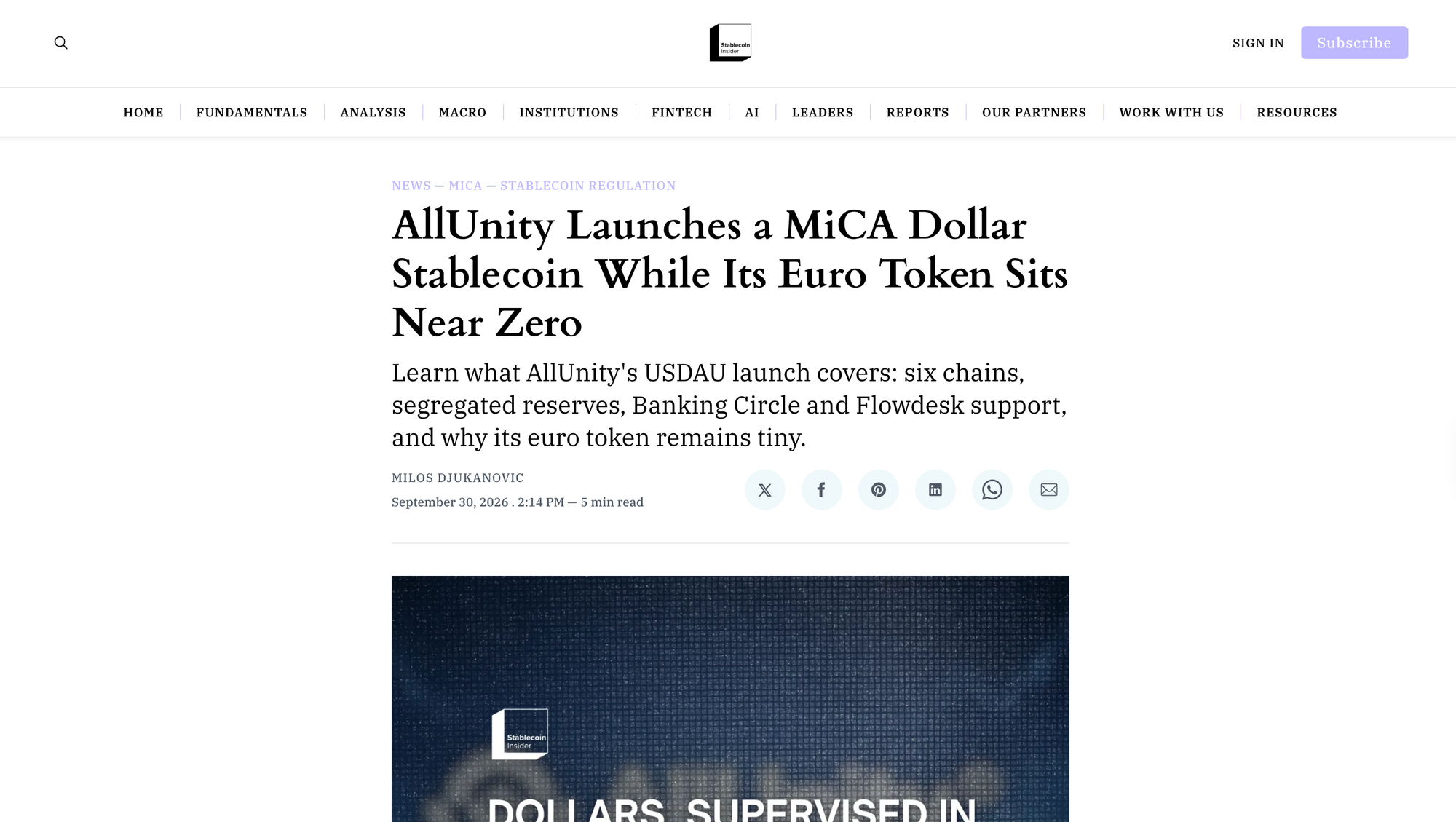 AllUnity Launches a MiCA Dollar Stablecoin While Its Euro Token Sits Near Zero
