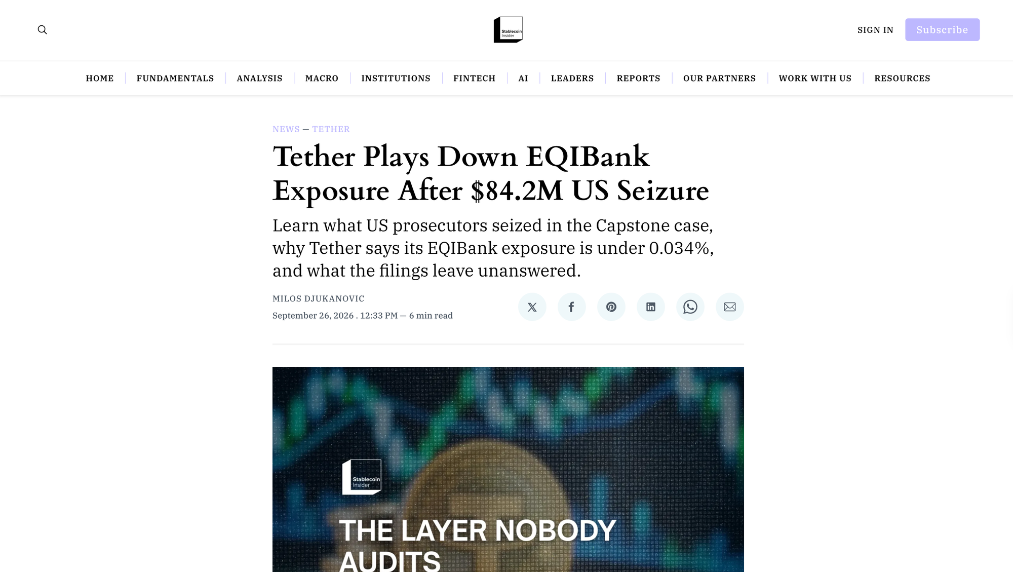 Tether Plays Down EQIBank Exposure After $84.2M US Seizure