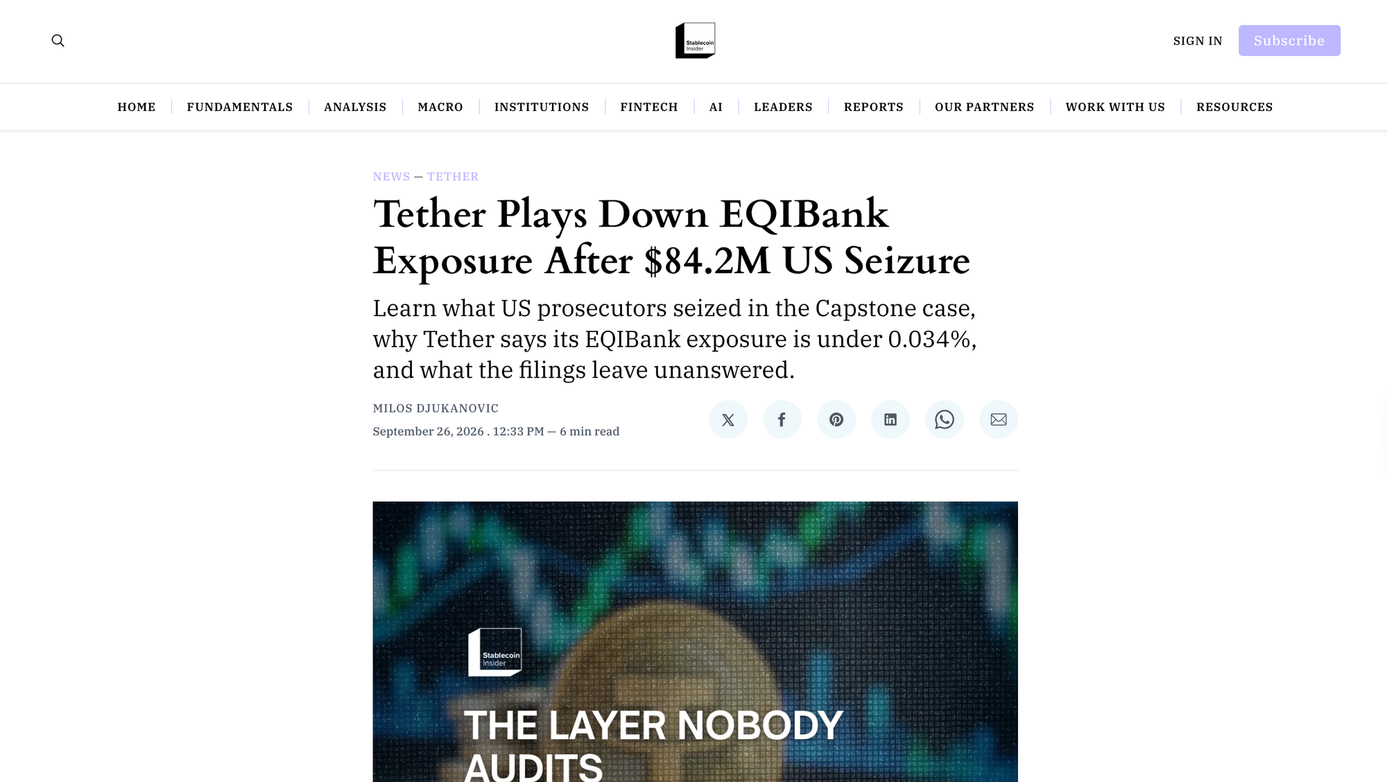 Tether Plays Down EQIBank Exposure After $84.2M US Seizure