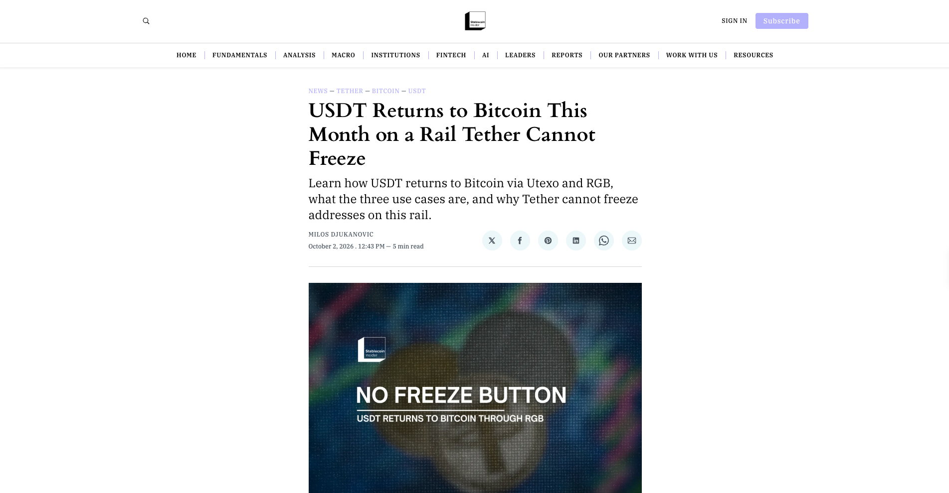 USDT Returns to Bitcoin This Month on a Rail Tether Cannot Freeze