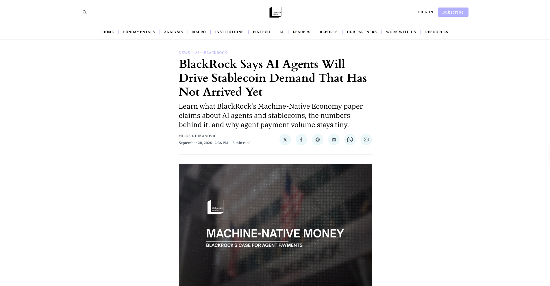 BlackRock Says AI Agents Will Drive Stablecoin Demand That Has Not Arrived Yet