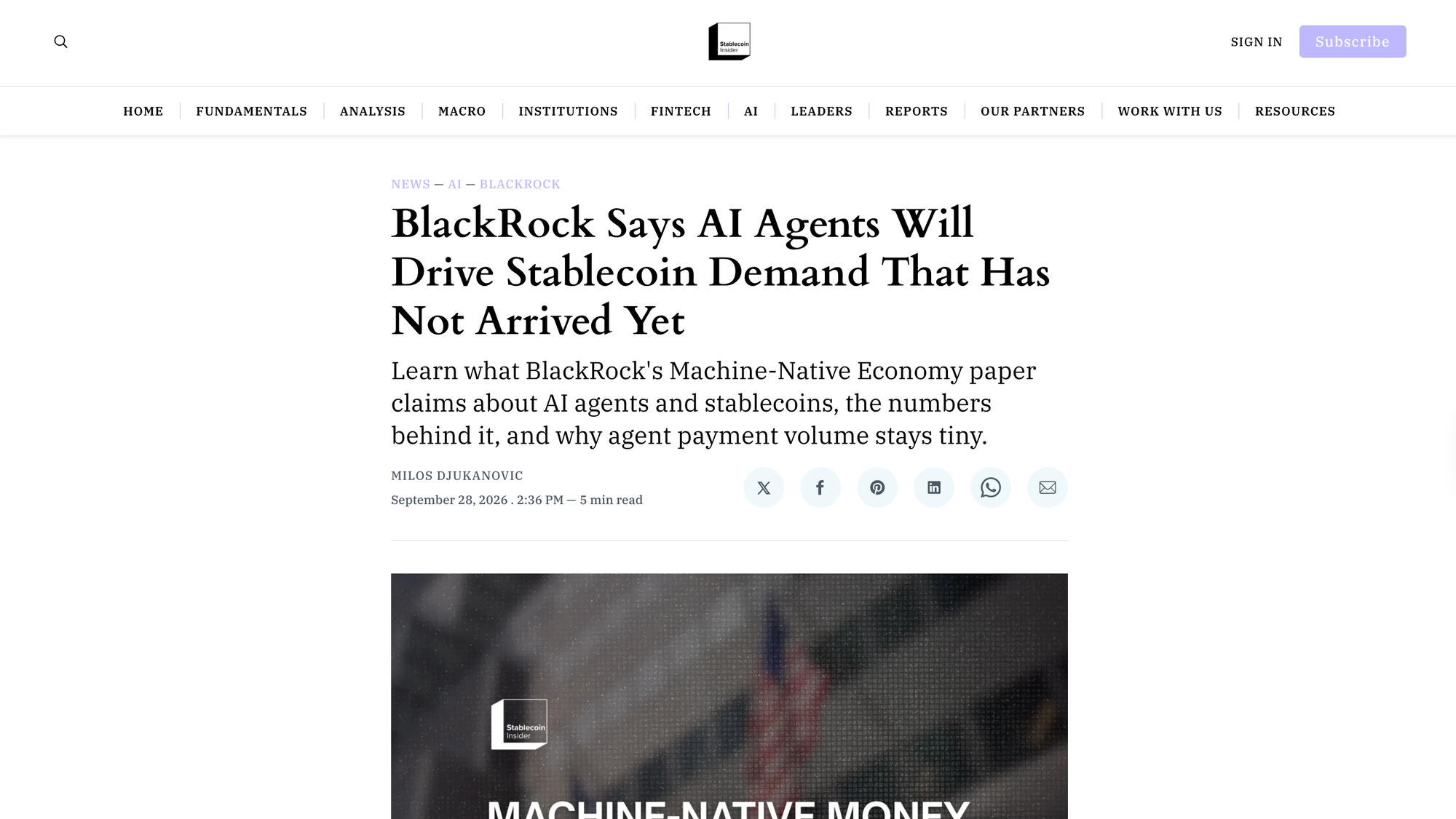 BlackRock Says AI Agents Will Drive Stablecoin Demand That Has Not Arrived Yet