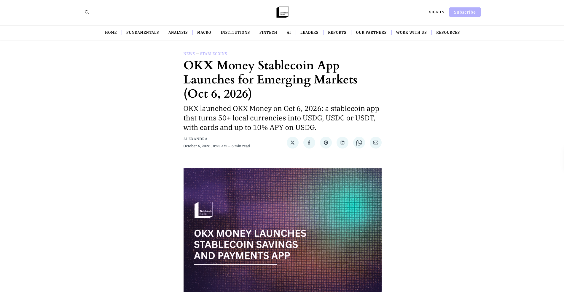 OKX Money Stablecoin App Launches for Emerging Markets (Oct 6, 2026)