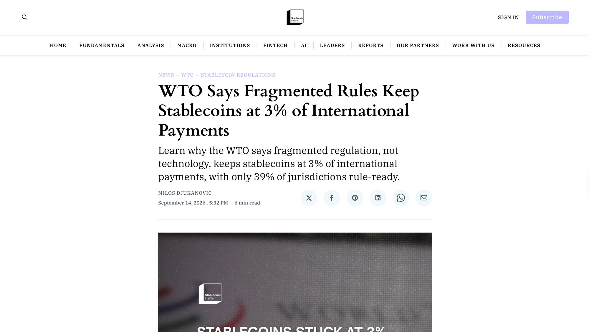 WTO Says Fragmented Rules Keep Stablecoins at 3% of International Payments