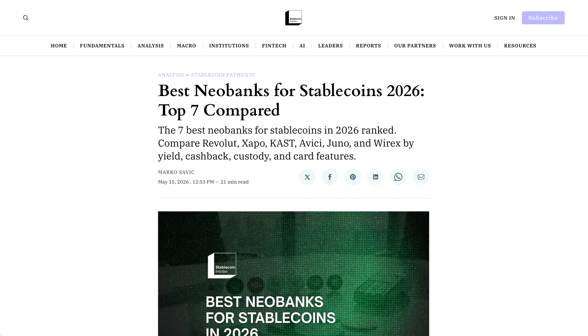 Neobanks Built on Stablecoin Rails Compared