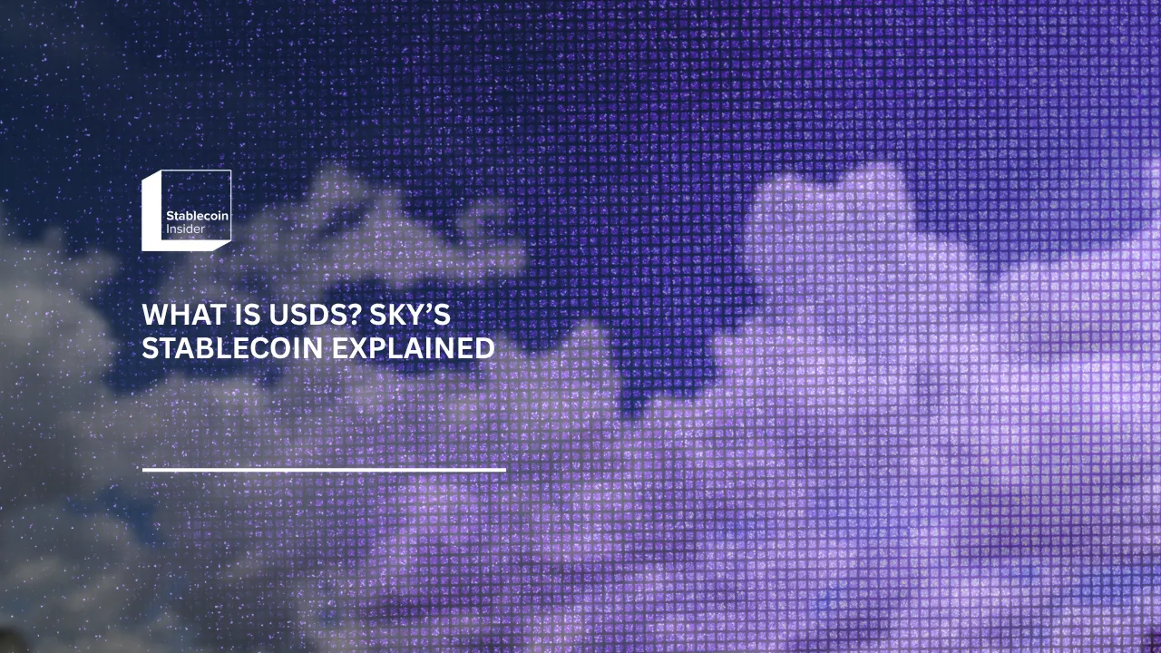 Blurred white clouds in a blue sky behind the title What Is USDS? Sky's Stablecoin and sUSDS Explained