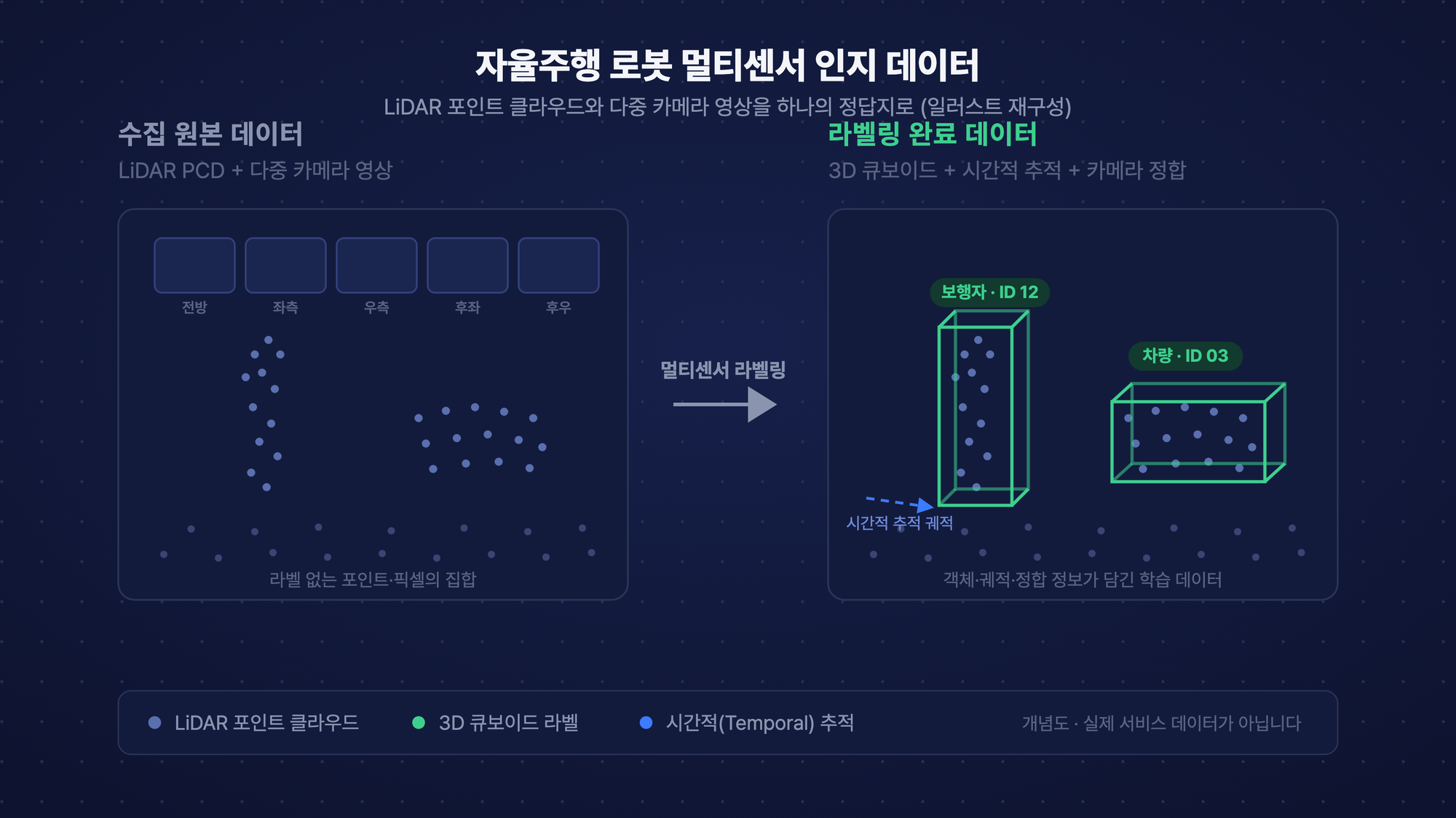 자율주행 로봇 멀티센서 인지 데이터 라벨링 개념 이미지
