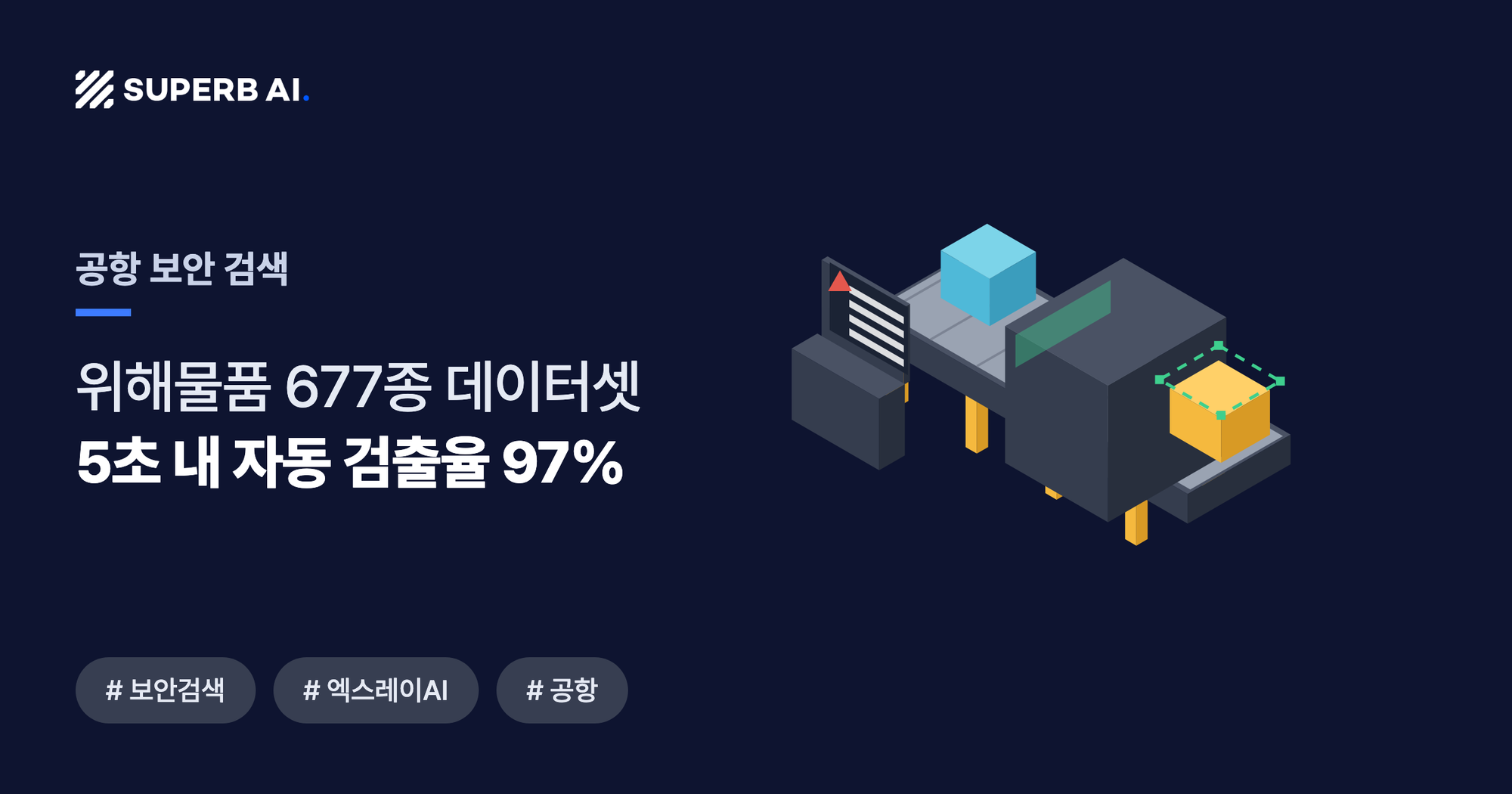 공항 보안 검색 사례 썸네일 — 5초 내 자동 검출율 97%