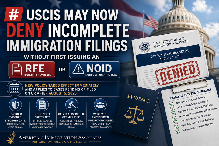 USCIS May Now Deny Incomplete Immigration Filings Without First Issuing an RFE or NOID