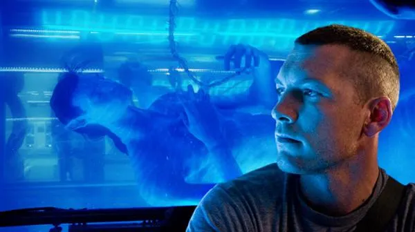 Jake Sully character from Avatar movie in blue Na'vi form