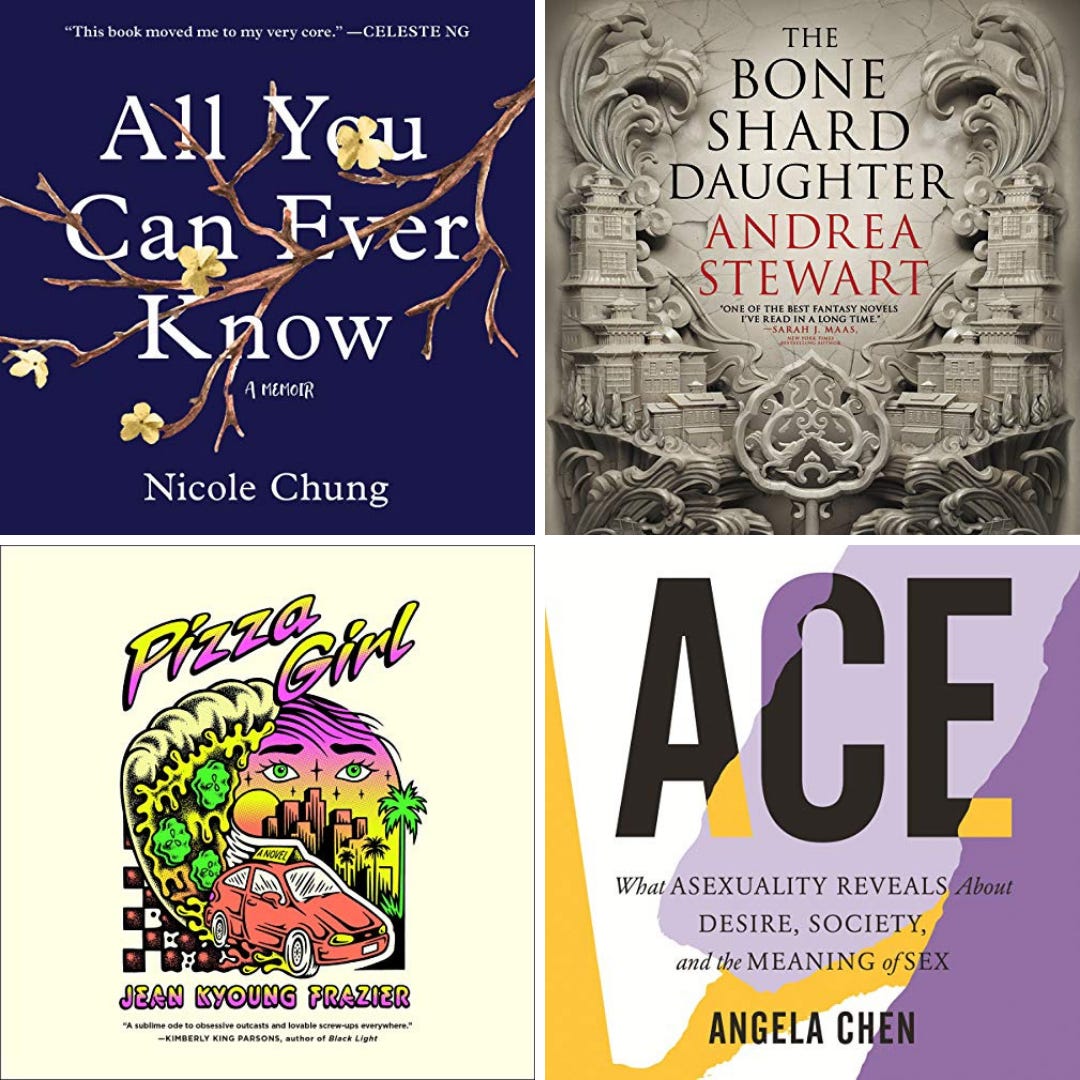 Covers of the four audiobooks listed below.