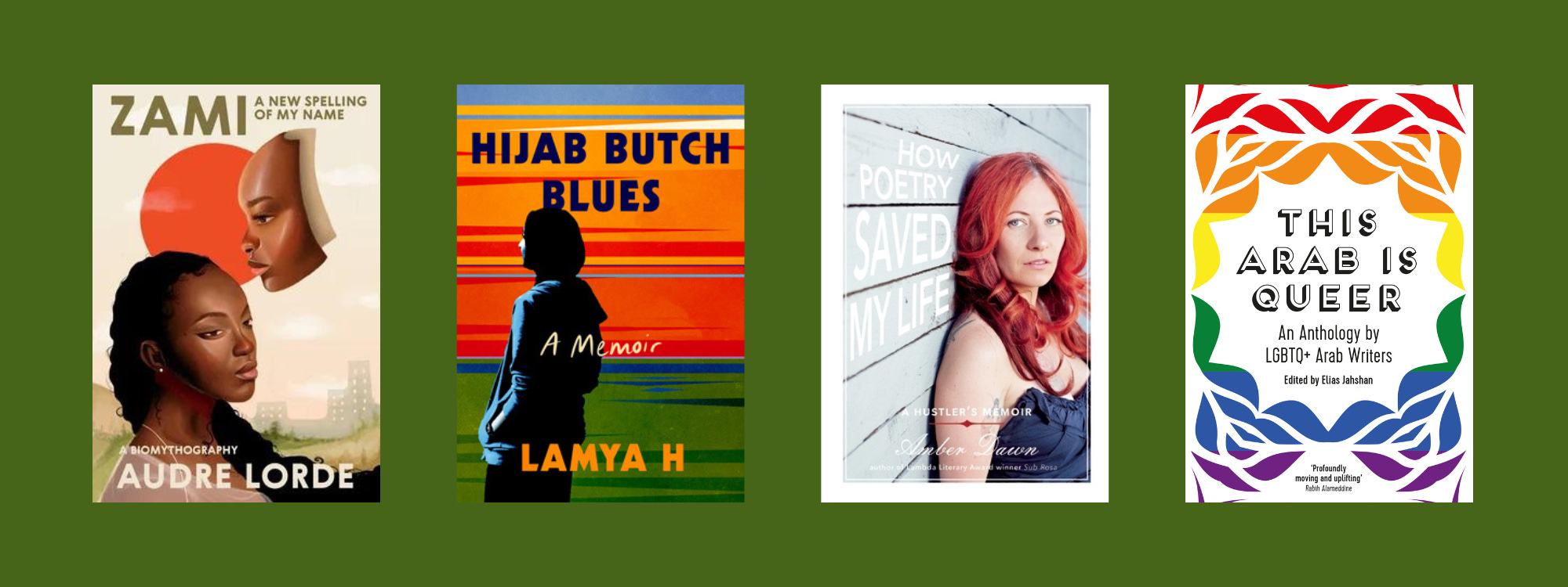 Small cover images of the listed books on a green background.