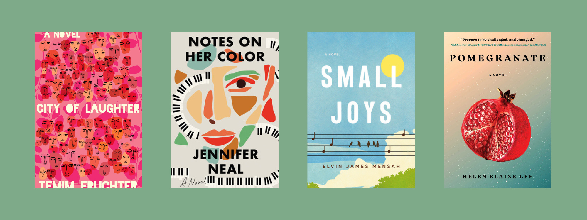 Small cover images of the listed books on a light green background.