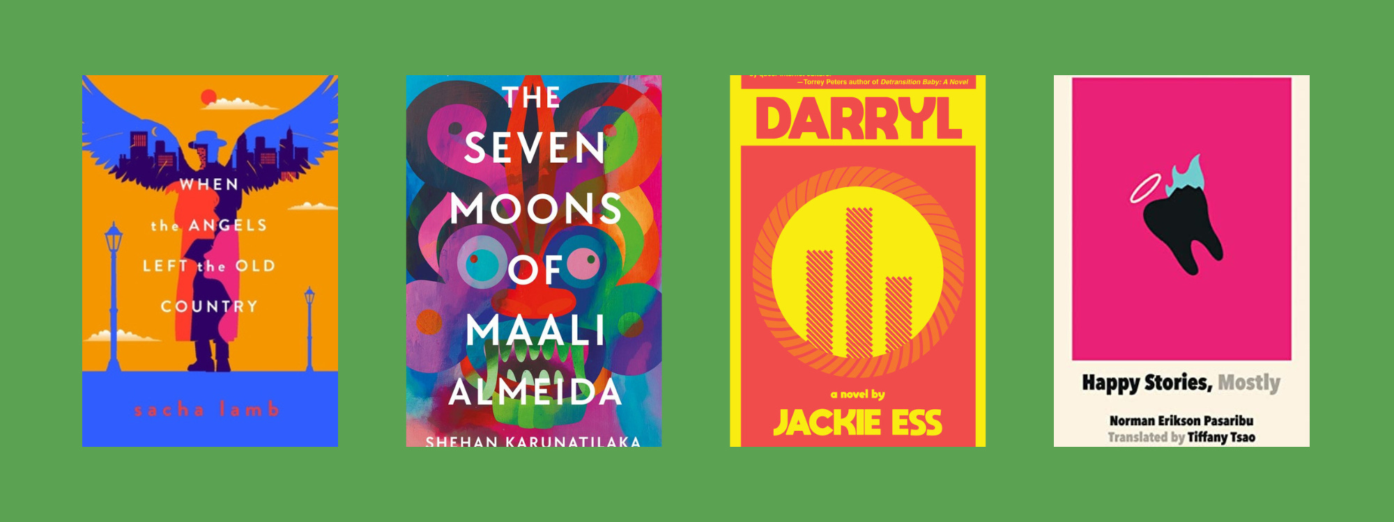 Small cover images of the listed books on a green background.