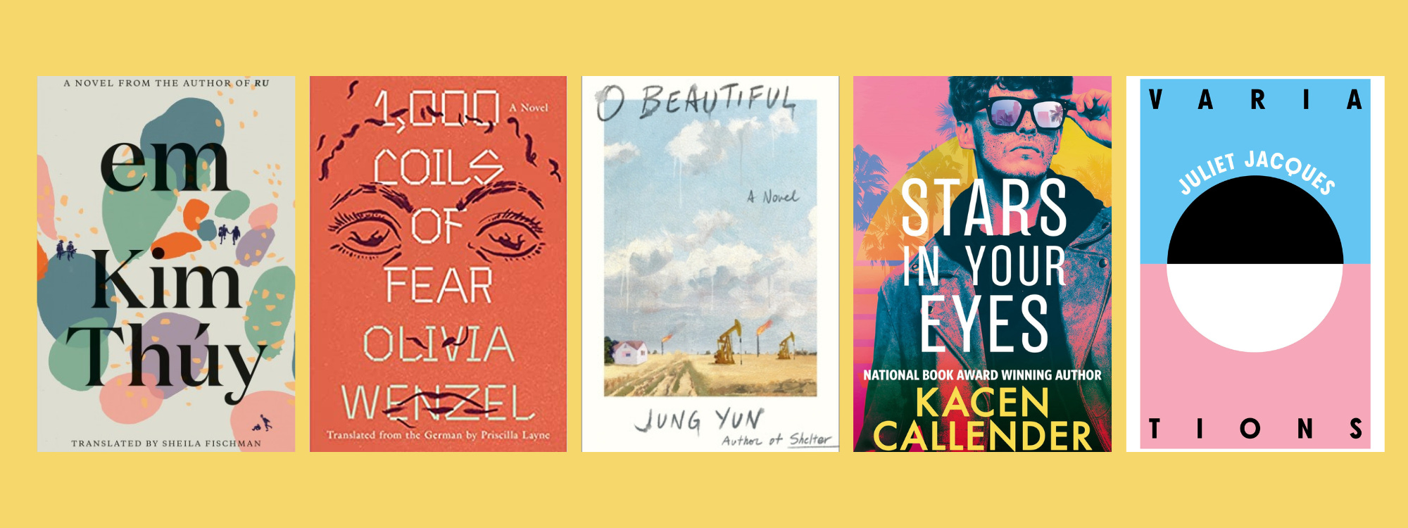 Small cover images of the listed books on a yellow background.