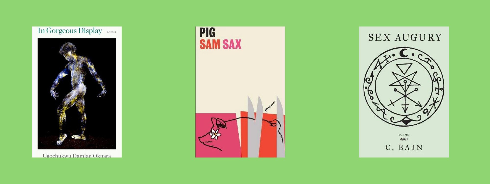 Small cover images of the listed books on a green background.