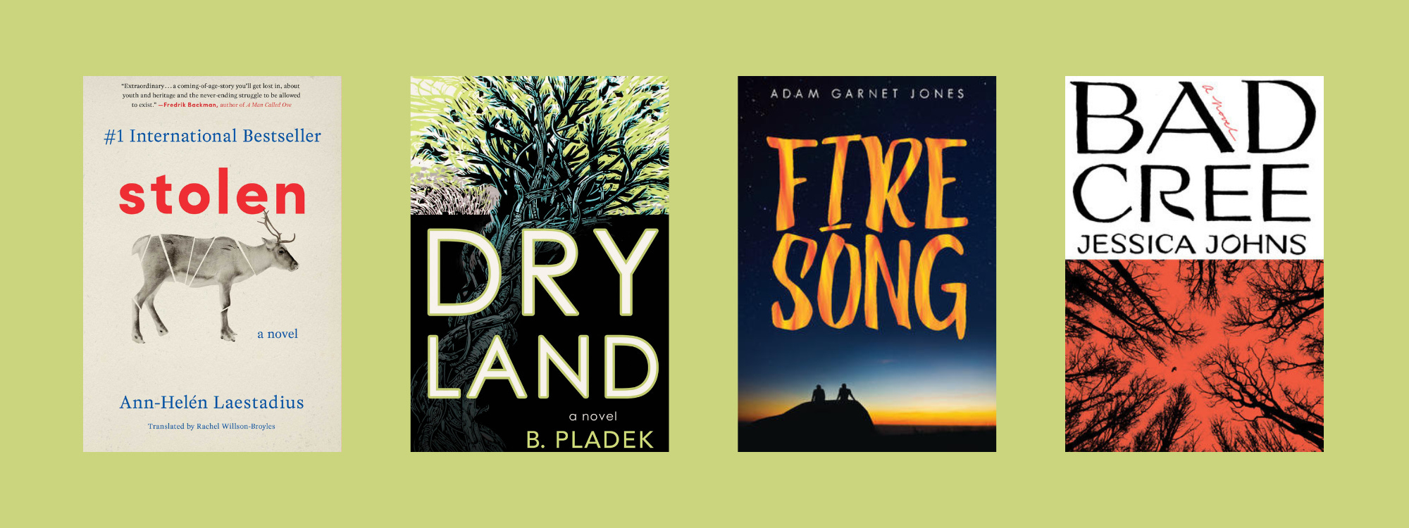 Small cover images of the listed books on a pale green background.