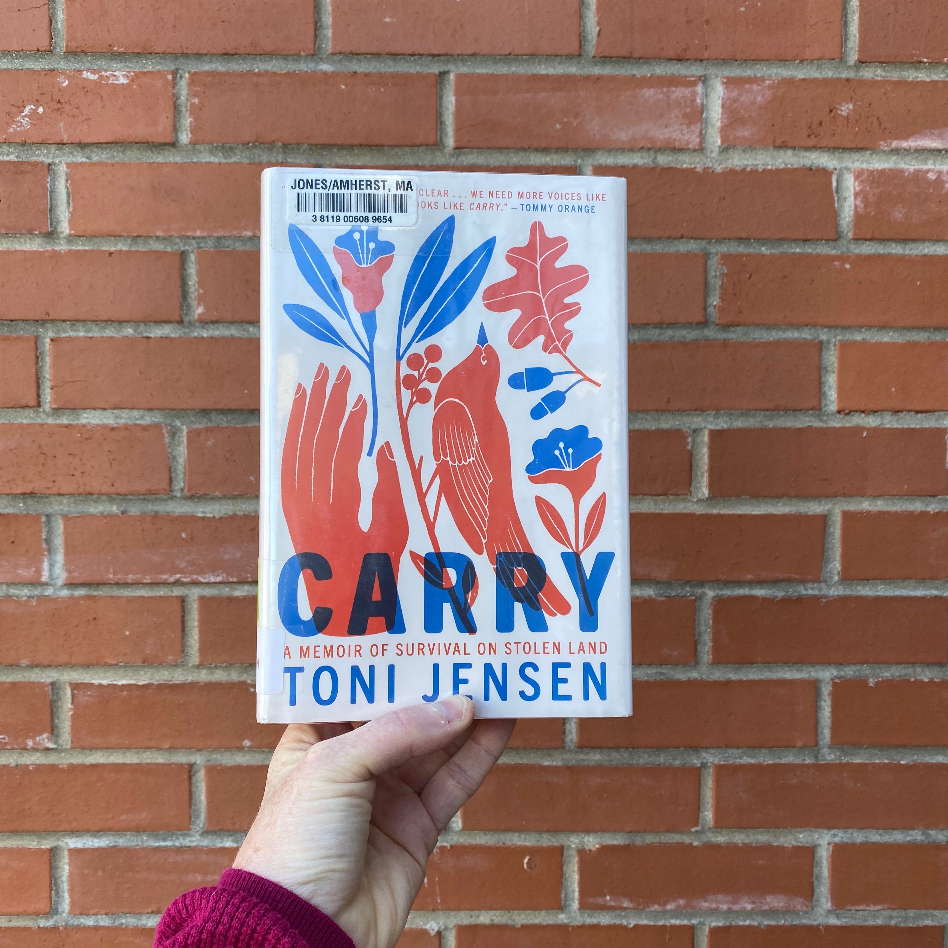 I’m holding up Carry in front of a brick wall.