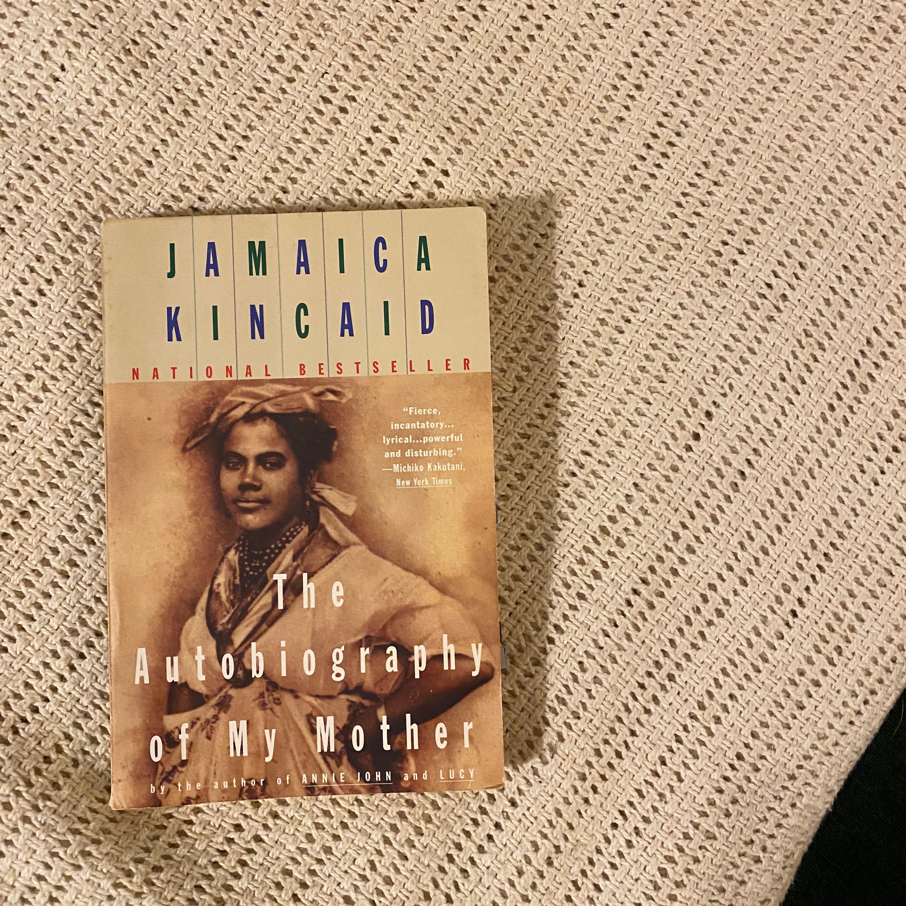 The Autobiography of My Mother on a white blanket.