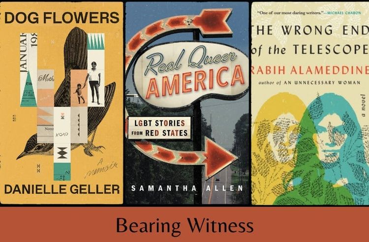Covers of the featured books above the words “Bearing Witness” on a dark red background.