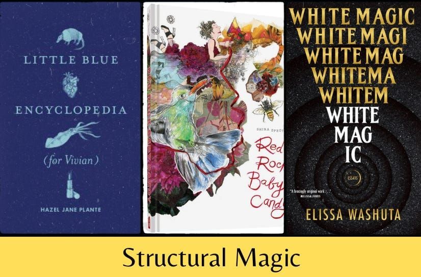 The three listed book covers in a row, above the words ‘Structural Magic’ on a yellow background.