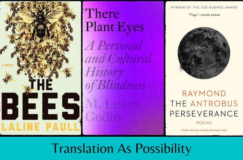 Three listed book covers in a row, above the text ‘Translation As Possibility’ on a turquoise background.