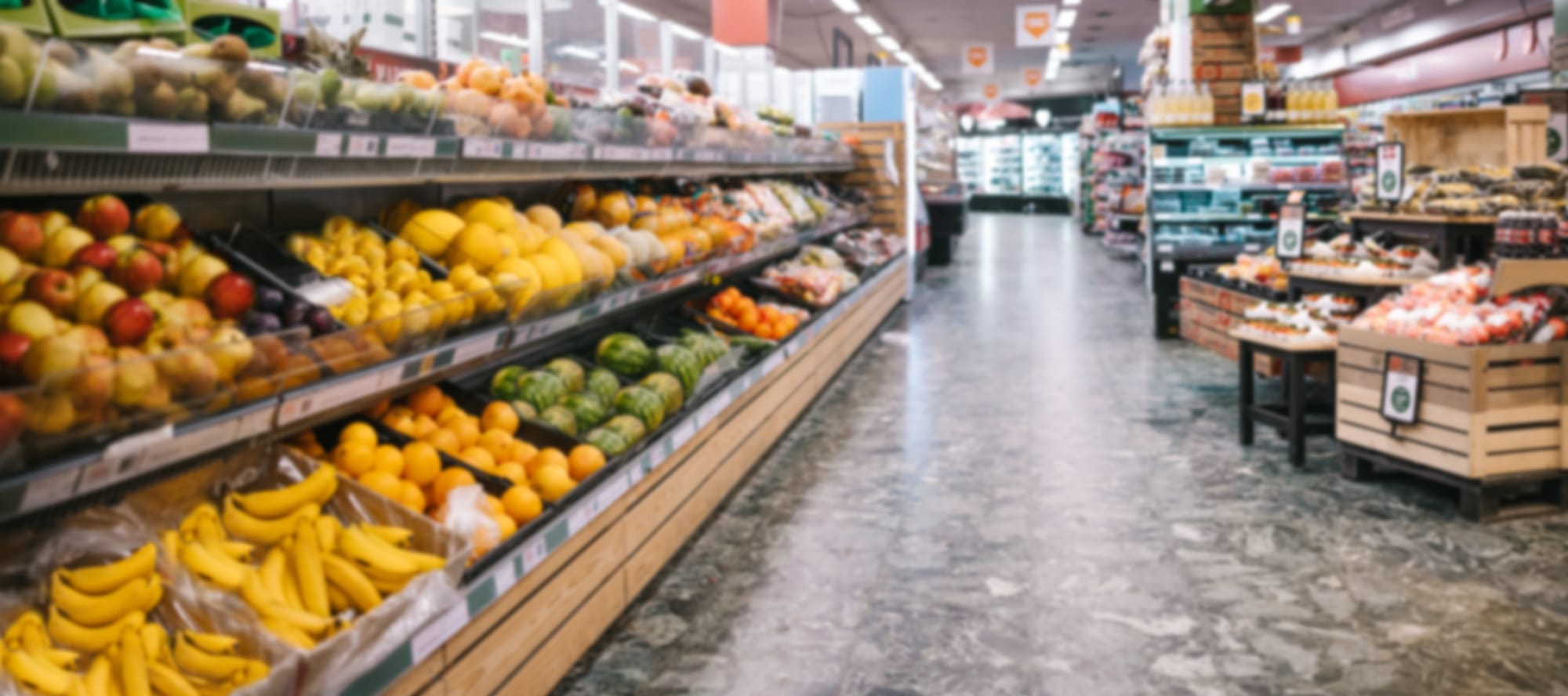 Produce aisle in supermarket. Supermarket & Grocery Store Equipment Auctions for Refrigeration, Fixtures, Checkout Systems & Store Closures