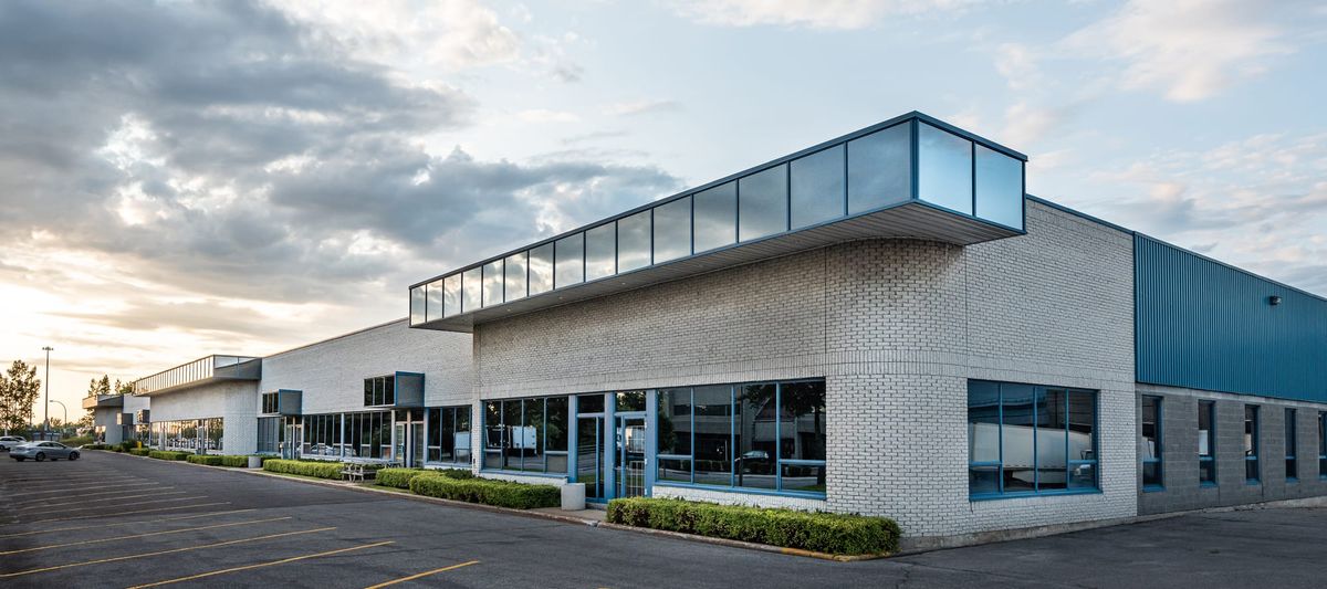 The exterior facade of a commercial building.