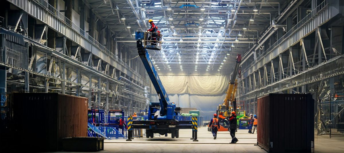 Warehouse with large industrial machinery