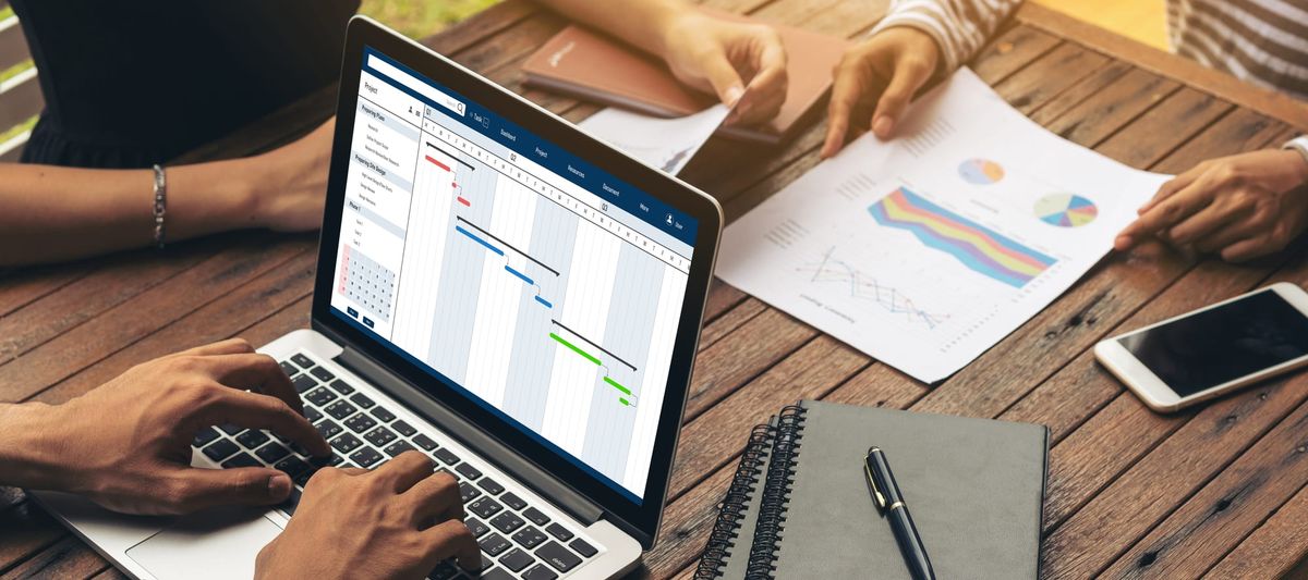 Computer screen showing timeline chart of the work project.