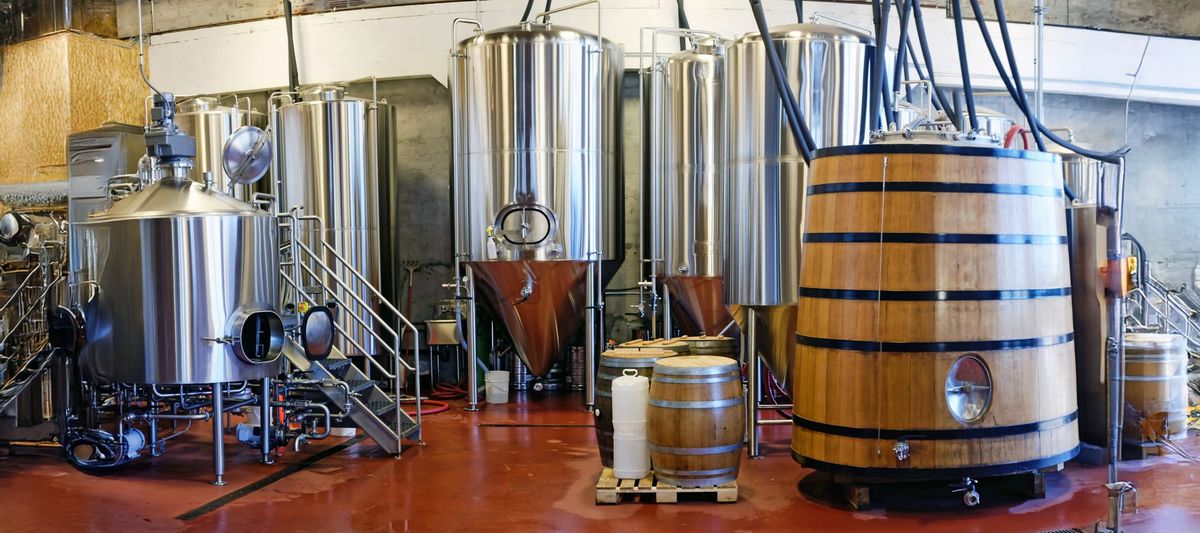 Craft brewery fermentation tanks.