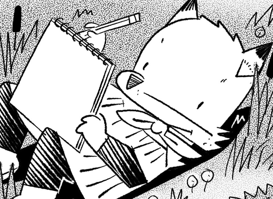 Lydia sketches in the swamp.