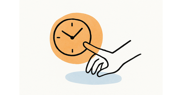 Line sketch of a hand setting a clock, symbolizing fast guest response time