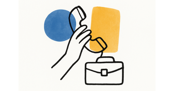 Hand-drawn sketch of a hand answering a phone beside a briefcase, symbolizing an AI phone agent for a hosting business