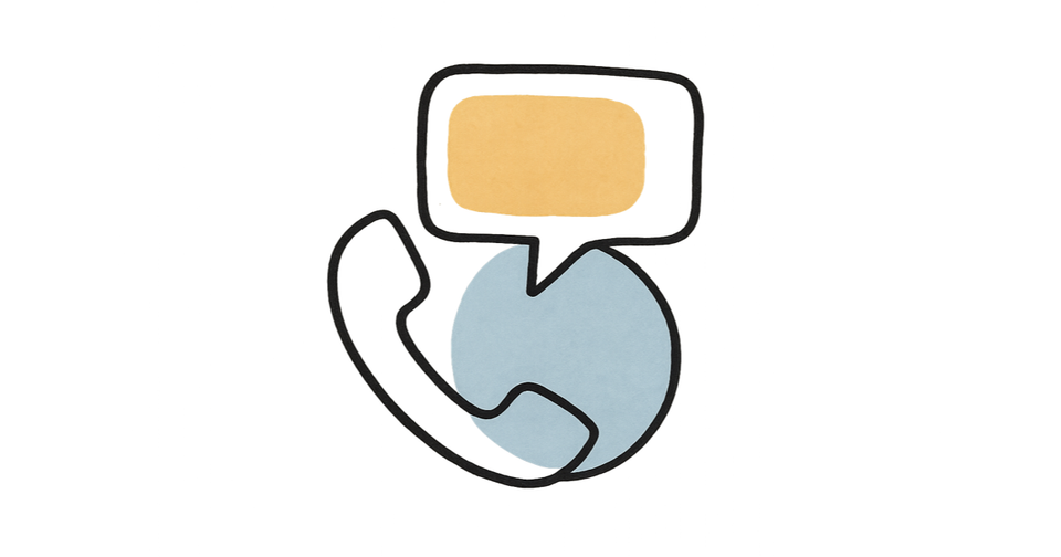 Hand-drawn sketch: a chat speech bubble and a phone-call icon, messaging on your number