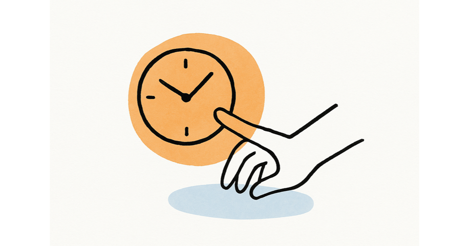 Line sketch of a hand setting a clock, symbolizing fast guest response time