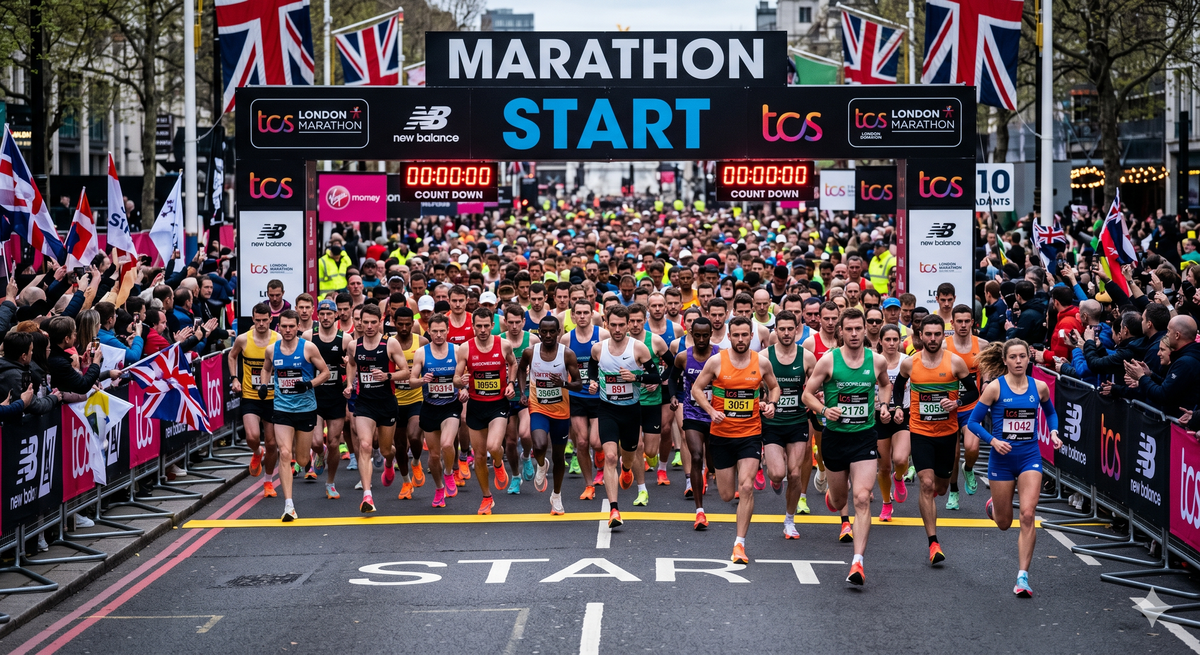 At the start line.
