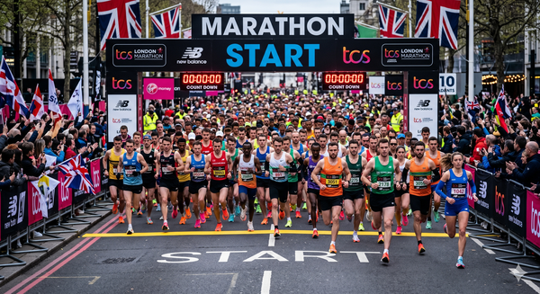 At the start line.
