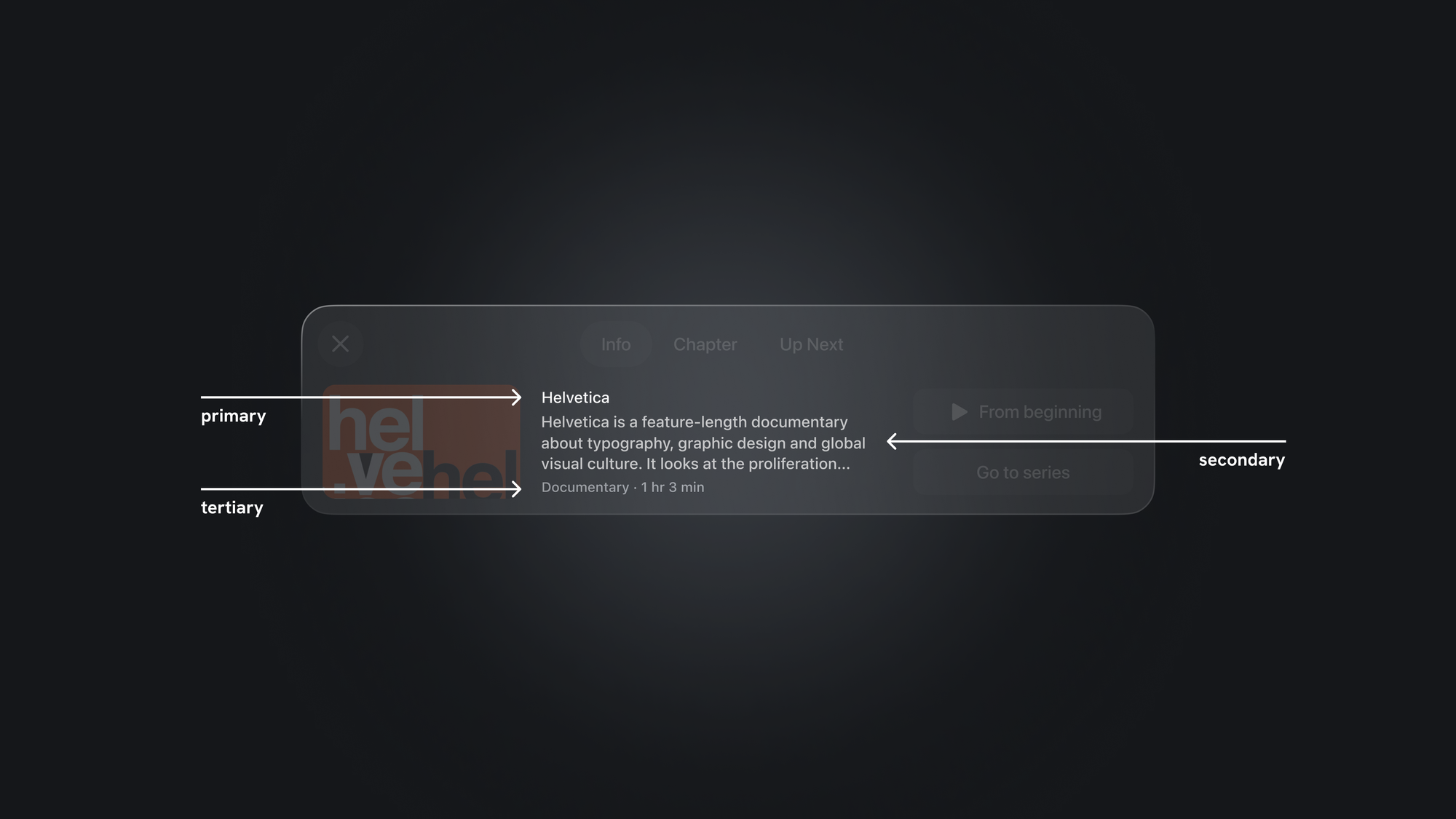Example of usage of primary, secondary and tertiary vibrancy on UI text
