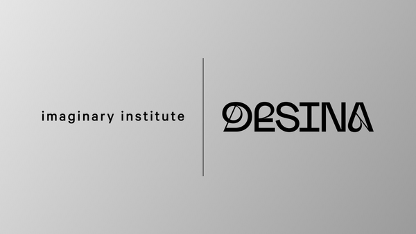 imaginary institute logotype and the desina festival logotype on a silver gradient background 