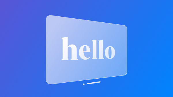 Blue gradient background with a visionOS app window showing a hello text on the center