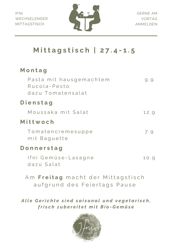 Der Mittagstisch in Füssen vom  27.4-1.5