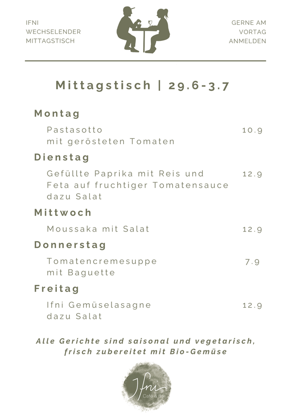 Der Mittagstisch in Füssen vom  29.6-3.7